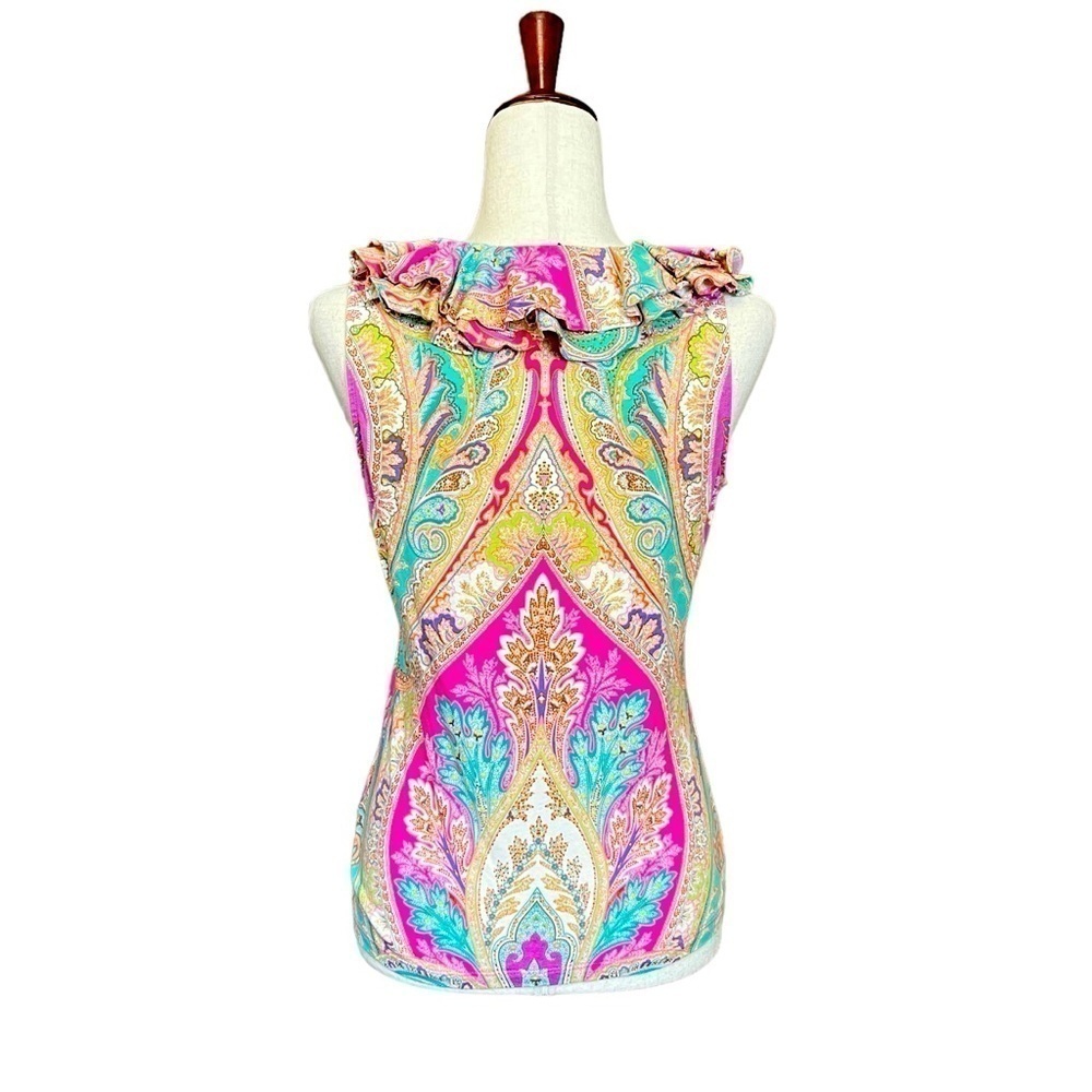 Lauren Ralph Lauren Paisley Ruffle Sleeveless Blouse. Multi Color Size S #1347 - Picture 4 of 6